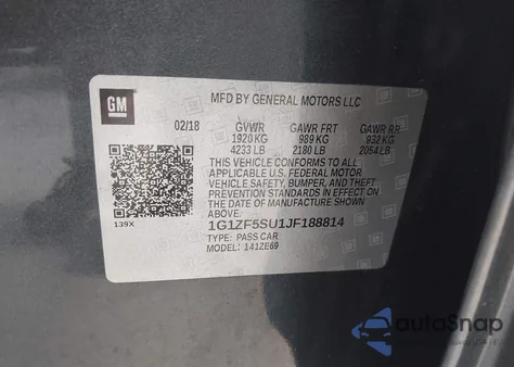 2018 Chevrolet Malibu Hybrid Hybrid из США, поврежденный, VIN 1G1ZF5SU1JF188814